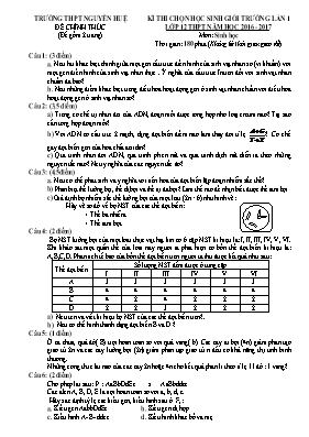Đề thi chọn học sinh giỏi Sinh học 12 lần 1 - Năm học 2016-2017 - Trường THPT Nguyễn Huệ